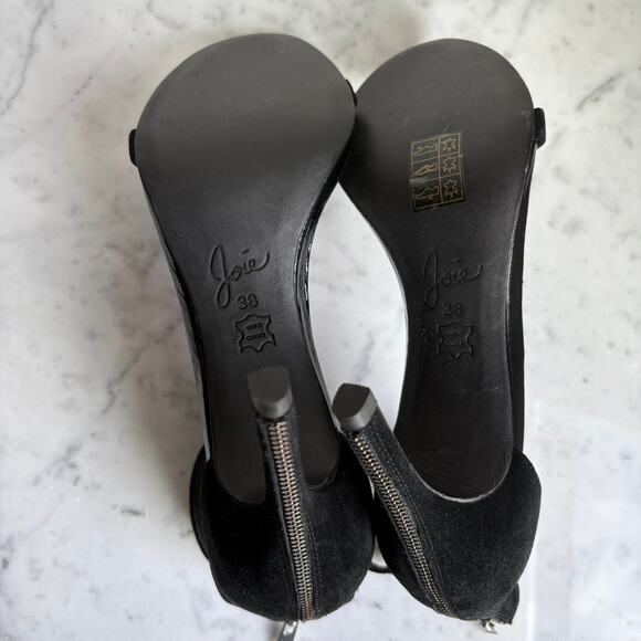 Joie Leather Patent and Suede Ankle Strap Heels Black Zip Back Size 38 - Picture 5 of 9